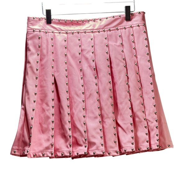 Kiwi Womens Pink Pleated Studded Skirt Faux Leather Mini Size L - Picture 9 of 14